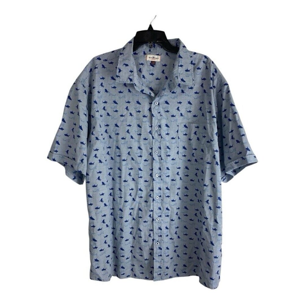Pacific Marlin Mens Shirt Size 2XB Button Down Blue Short Sleeve Fish Casual